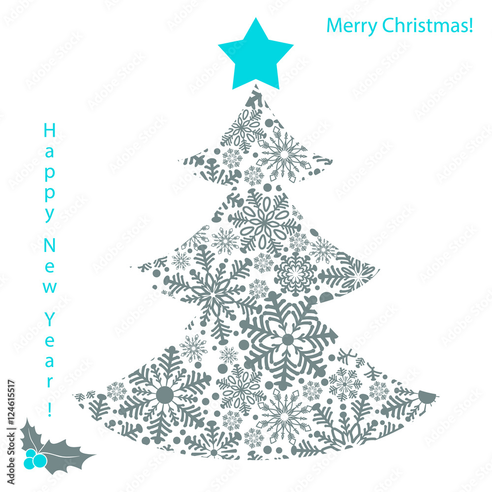Christmas tree from snowflakes isolated on white background. Vector illustration
