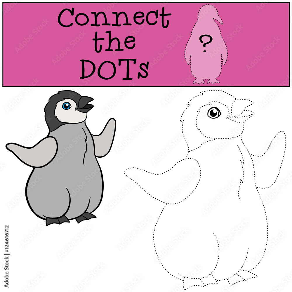 Obraz premium Educational game: Connect the dots. Little cute baby penguin smi