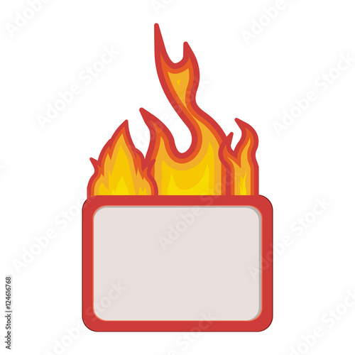 fire flames burning with square shape banner template over white background. vector illustration