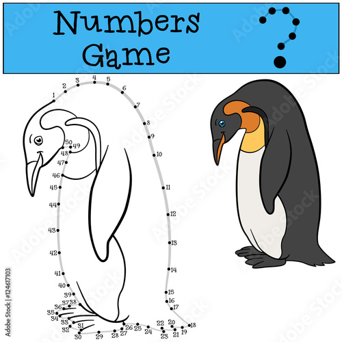 Educational game: Numbers game with contour. Little cute penguin