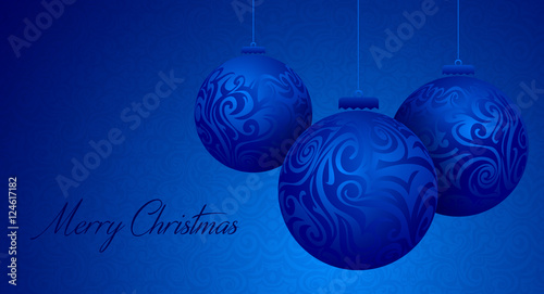 Merry Christmas card with Christmas blue balls 