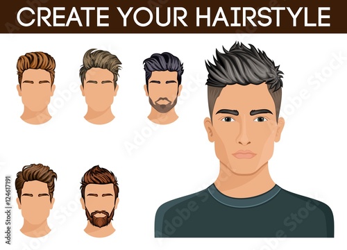 Create, change hairstyles. Men hair style symbol hipster beard, mustache stylish, modern. Vector illustration