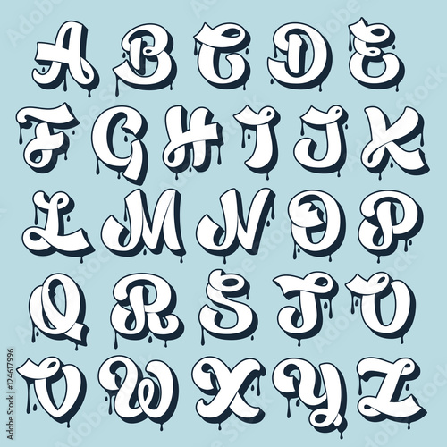 Smudge calligraphy alphabet. Handwritten lettering.
