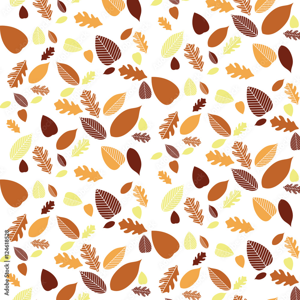 Seamless Decorative Template Texture With Yellow, Orange And Brown Leaves. Autumn Seamless Stylized Leaf Pattern. Seamless Decorative Template Texture With Yellow, Orange And Brown Leaves. Autumn Seamless Stylized Leaf Pattern.