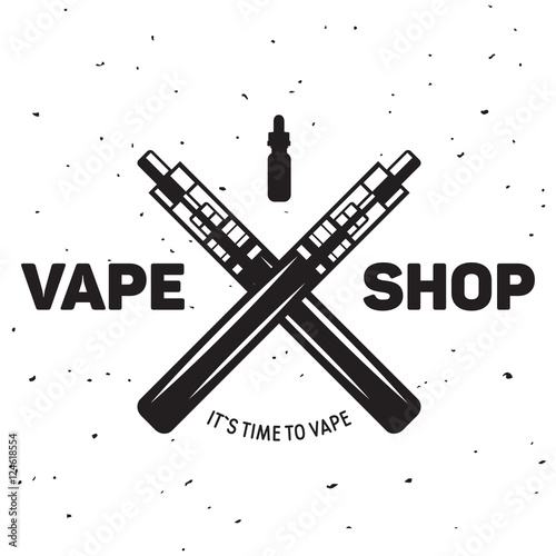 Vape e-cigarette emblem label print logo Monochrome style Isolated on white background.