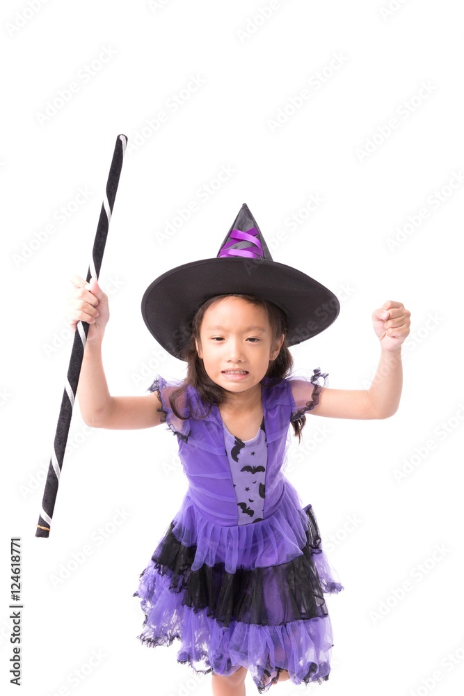 Little halloween witch girl costume isolated on white background Little halloween witch girl costume isolated on white background