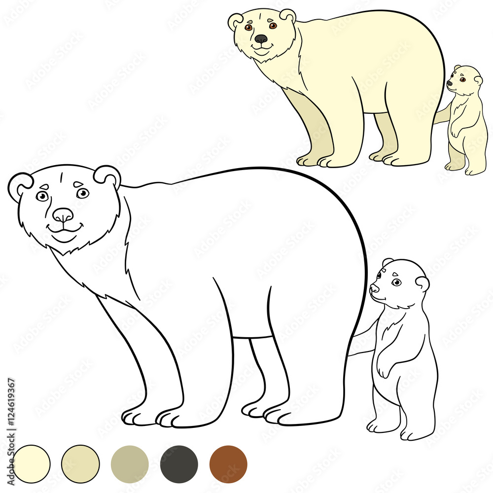 Fototapeta Coloring page. Mother polar bear with her cute baby.
