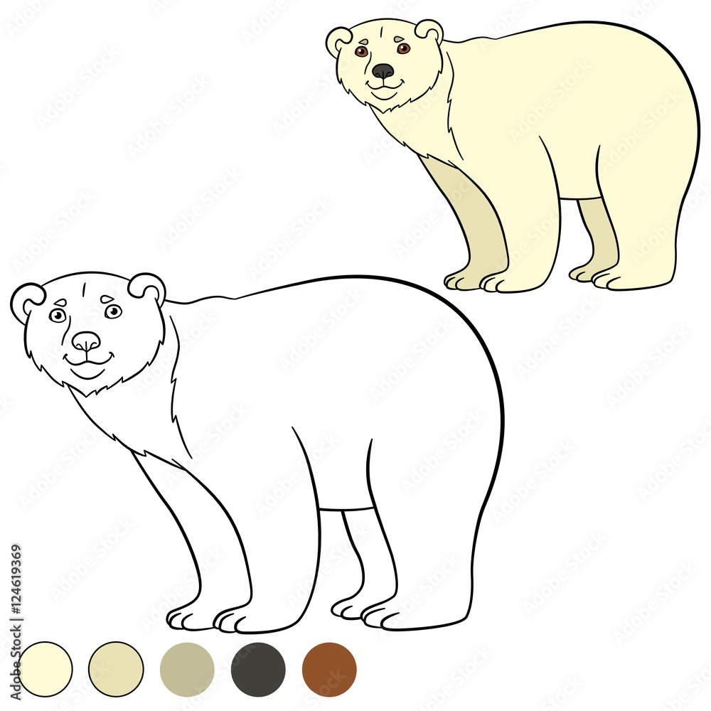 Fototapeta Coloring page. Cute polar bear smiles.