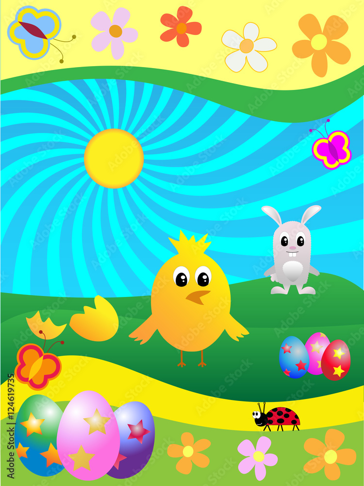 Naklejka premium A cute rabbit easter background vector