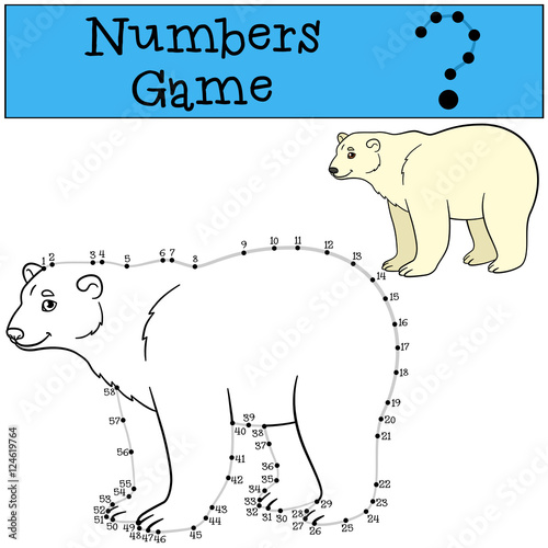 Educational game: Numbers game with contour. Cute polar bear smi