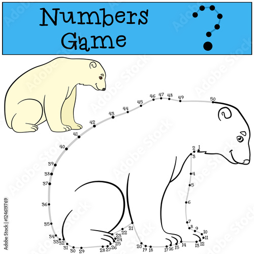 Educational game: Numbers game with contour. Cute polar bear smi