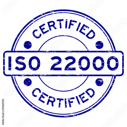 Grunge blue round certified ISO22000 rubber stamp