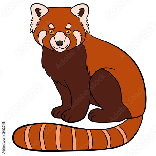 Fototapeta Naklejka Na Ścianę i Meble -  Cartoon wild animals. Little cute red panda smiles.