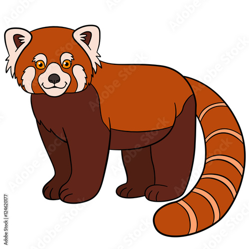 Fototapeta Naklejka Na Ścianę i Meble -  Cartoon wild animals. Little cute red panda smiles.