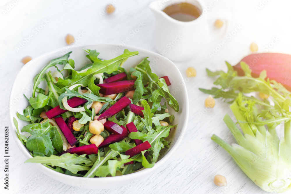 Fresh organic salad with chickpeas, beetroot and ruccola Fresh organic salad with chickpeas, beetroot and ruccola