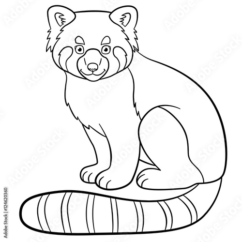 Fototapeta Naklejka Na Ścianę i Meble -  Coloring pages. Little cute red panda smiles.