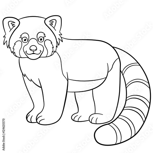 Fototapeta Naklejka Na Ścianę i Meble -  Coloring pages. Little cute red panda smiles.
