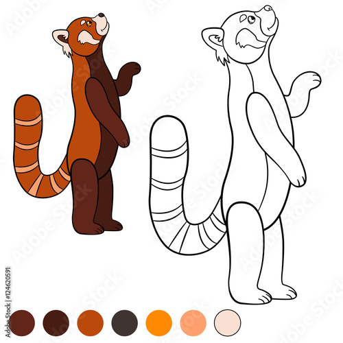 Fototapeta Naklejka Na Ścianę i Meble -  Coloring page: red panda. Little cute red panda smiles.