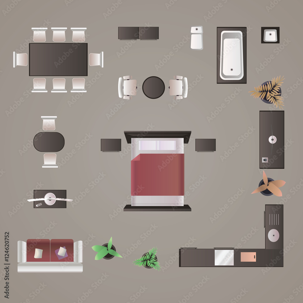 Modern furniture design elements top view image realistic vector ...