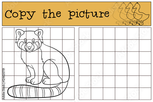 Fototapeta Naklejka Na Ścianę i Meble -  Educational game: Copy the picture. Little cute red panda smiles