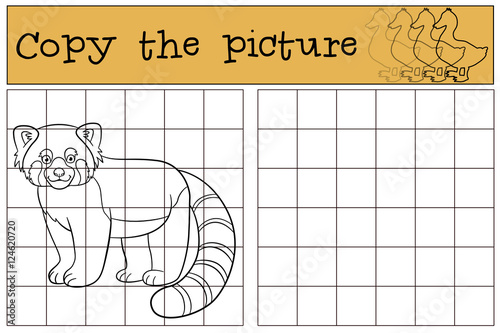 Fototapeta Naklejka Na Ścianę i Meble -  Educational game: Copy the picture. Little cute red panda smiles