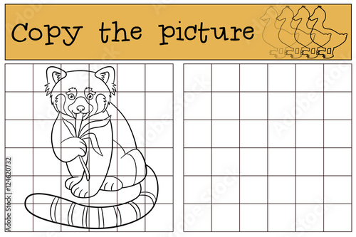 Fototapeta Naklejka Na Ścianę i Meble -  Educational game: Copy the picture. Little cute red panda.