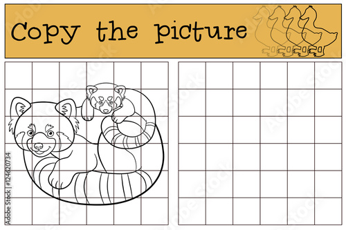 Fototapeta Naklejka Na Ścianę i Meble -  Educational game: Copy the picture. Mother red panda with baby.