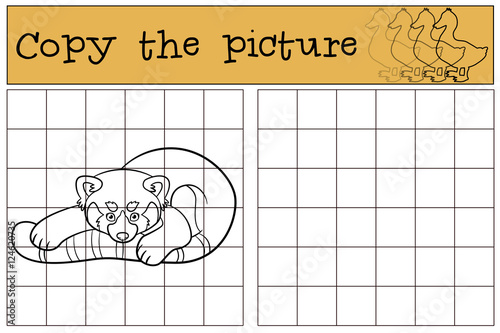 Fototapeta Naklejka Na Ścianę i Meble -  Educational game: Copy the picture. Little cute red panda.