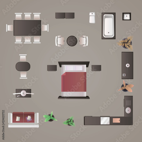 Modern furniture design elements top view image realistic vector illustration.