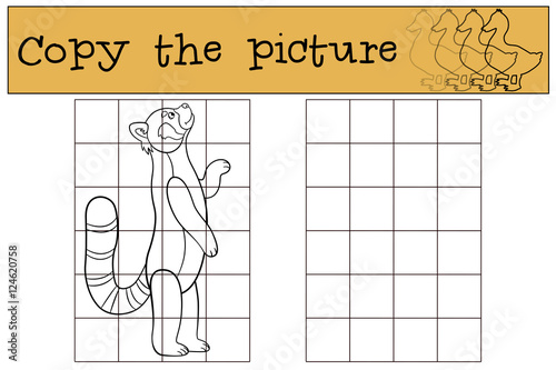 Fototapeta Naklejka Na Ścianę i Meble -  Educational game: Copy the picture. Little cute red panda smiles