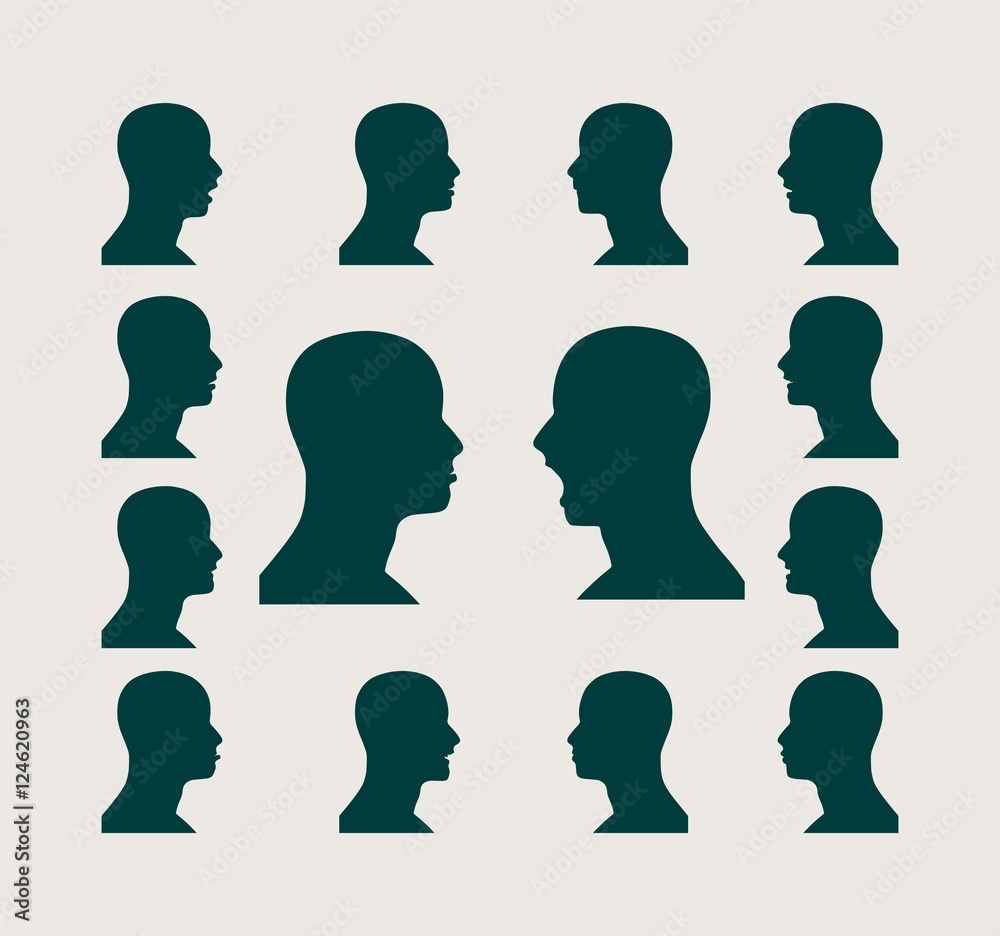 Set of silhouettes of a man's head. Various emotions
