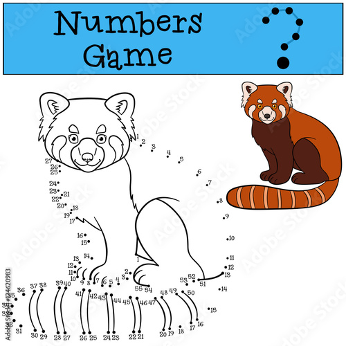 Fototapeta Naklejka Na Ścianę i Meble -  Educational game: Numbers game. Little cute red panda smiles.