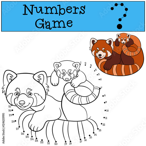 Fototapeta Naklejka Na Ścianę i Meble -  Educational game: Numbers game. Mother red panda with baby.