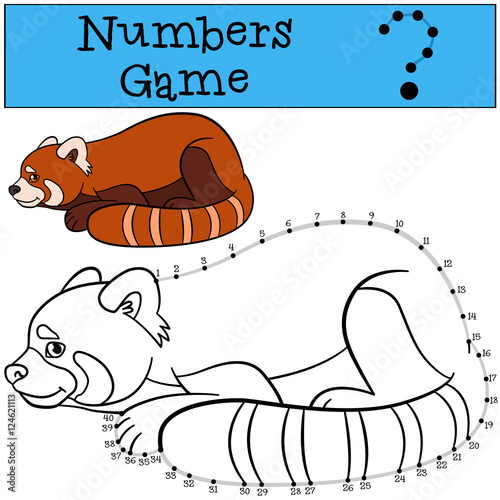 Fototapeta Naklejka Na Ścianę i Meble -  Educational game: Numbers game with contour. Little cute red pan