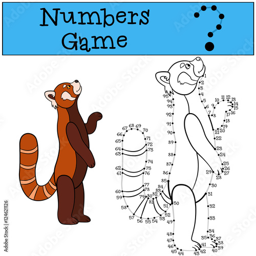 Fototapeta Naklejka Na Ścianę i Meble -  Educational game: Numbers game with contour. Little cute red pan