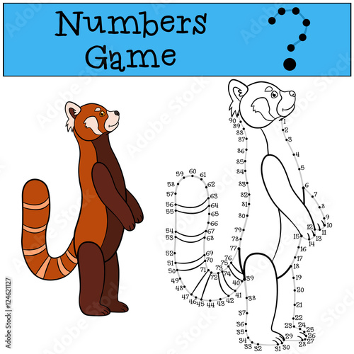 Fototapeta Naklejka Na Ścianę i Meble -  Educational game: Numbers game with contour. Little cute red pan