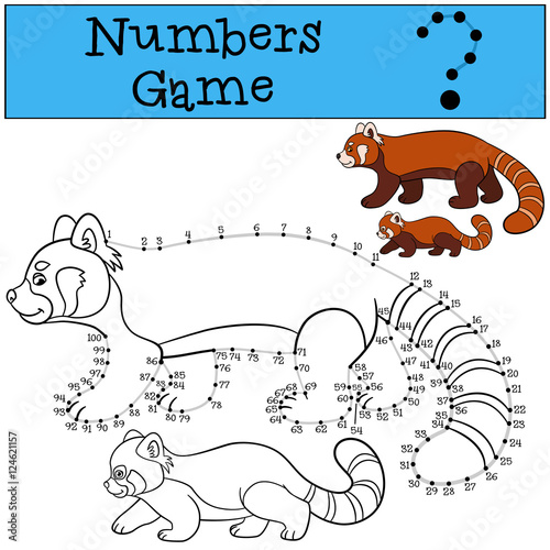 Fototapeta Naklejka Na Ścianę i Meble -  Educational game: Numbers game with contour. Red panda with baby