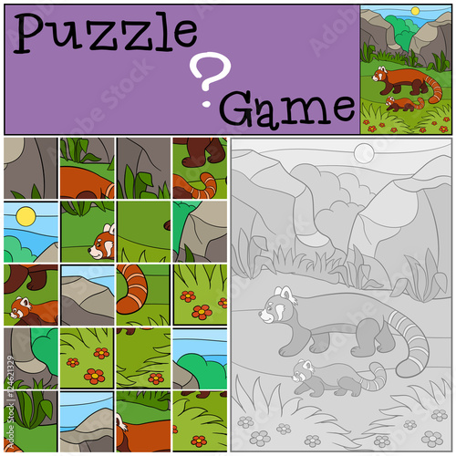 Fototapeta Naklejka Na Ścianę i Meble -  Education game: Puzzle. Mother red panda with her baby.