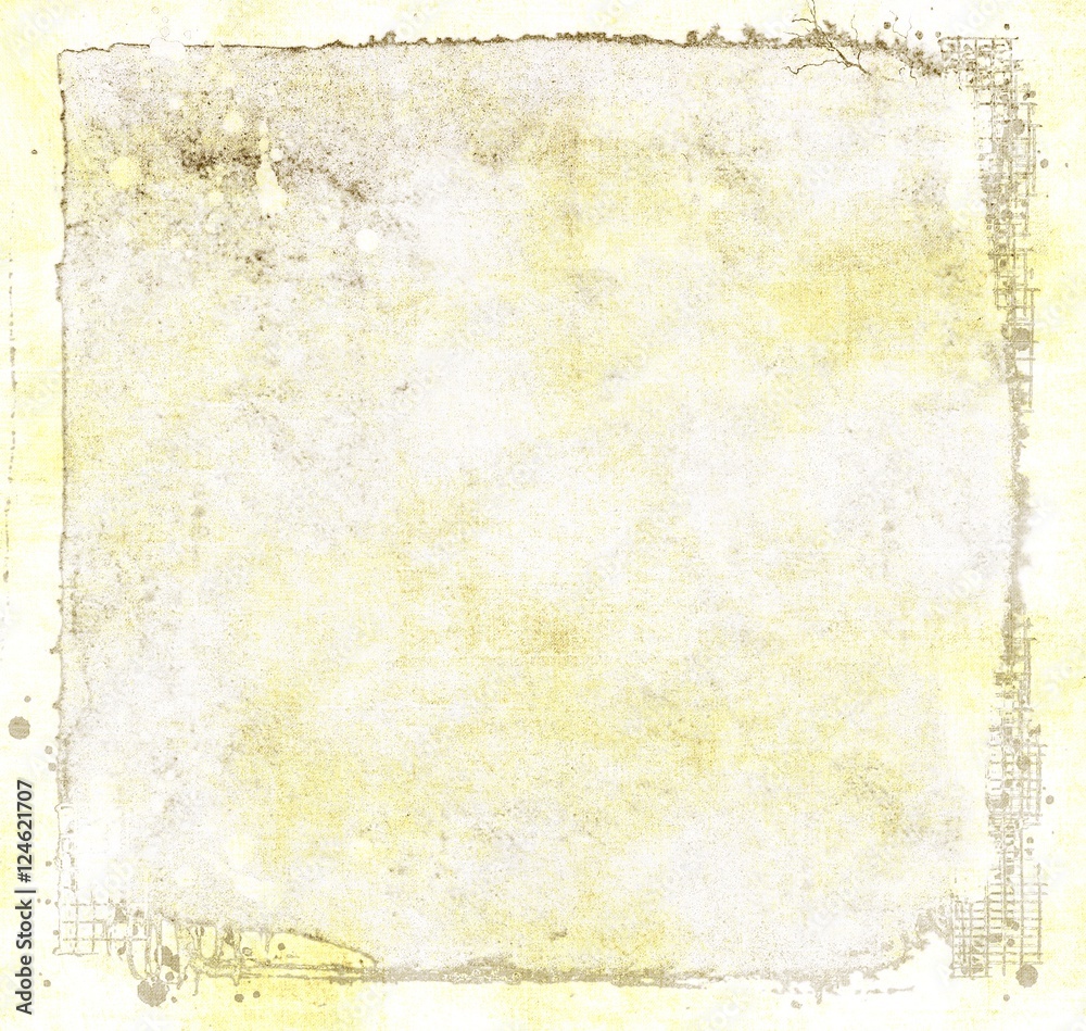Grunge white and sepia texture background with borders.