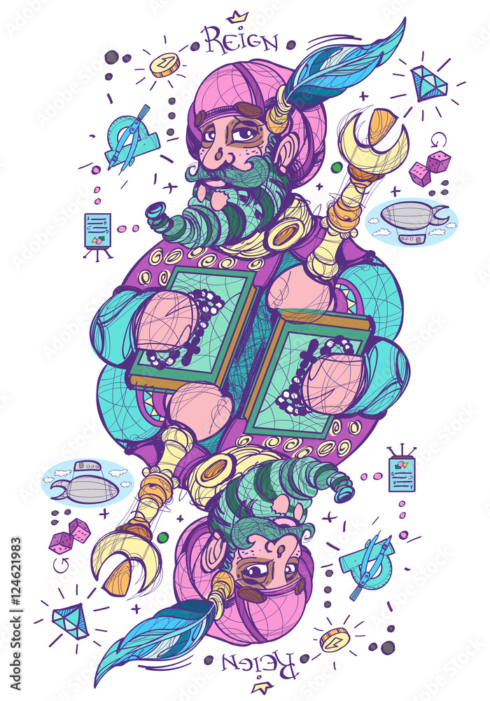 King of clubs. Playing card suit in style pastel goth.