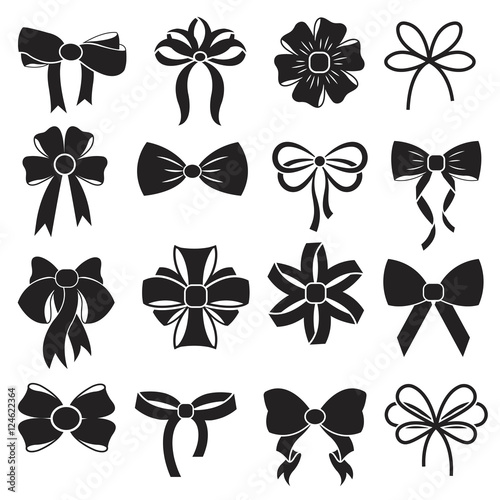 Gift decorative ribbon bow vector icons set