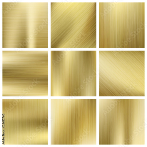 Gold texture vector set, shiny golden yellow plates