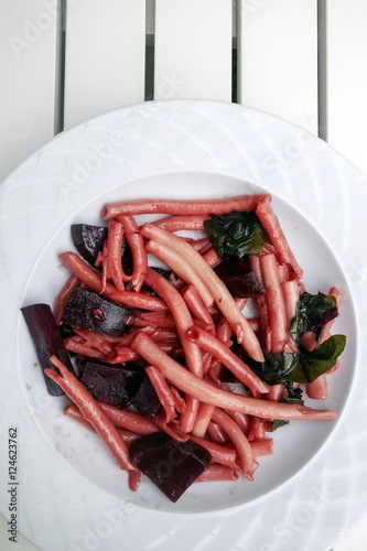 Ziti Spaghetti with Beetroot and Spinach photo