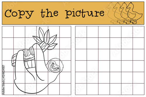 Educational game: Copy the picture. Cute lazy sloth.