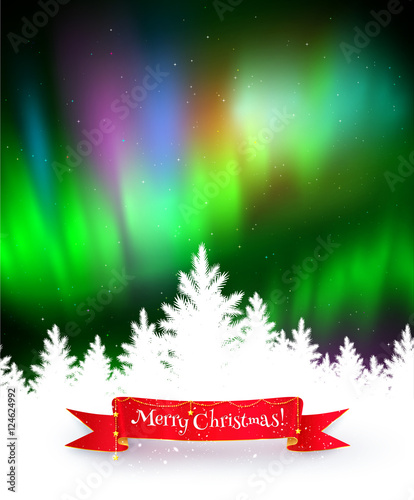 Winter background with northern lights