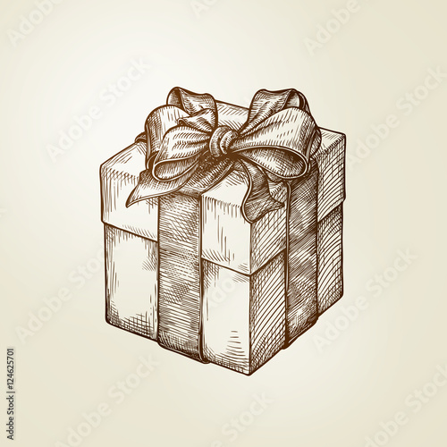 Gift. Box with bow. Vintage sketch vector