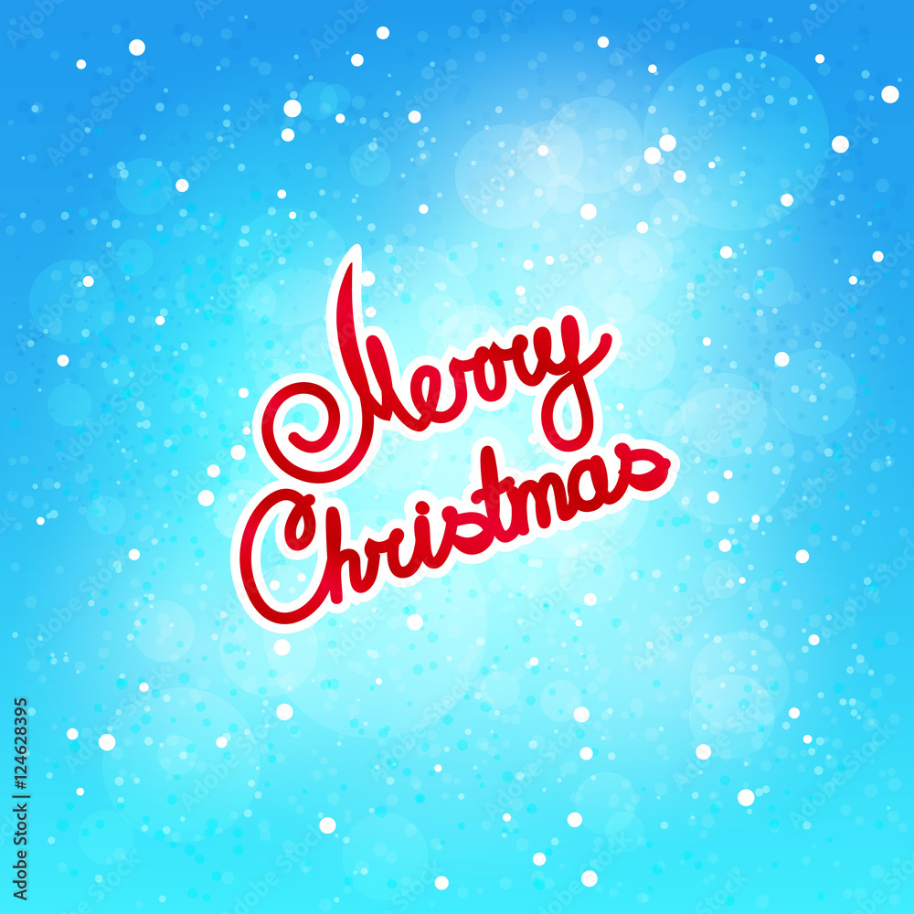 Falling Snow on Blue Background and Text Merry Christmas, Poster Brochure Design, Winter Background with the Words Merry Christmas, Vector Illustration
