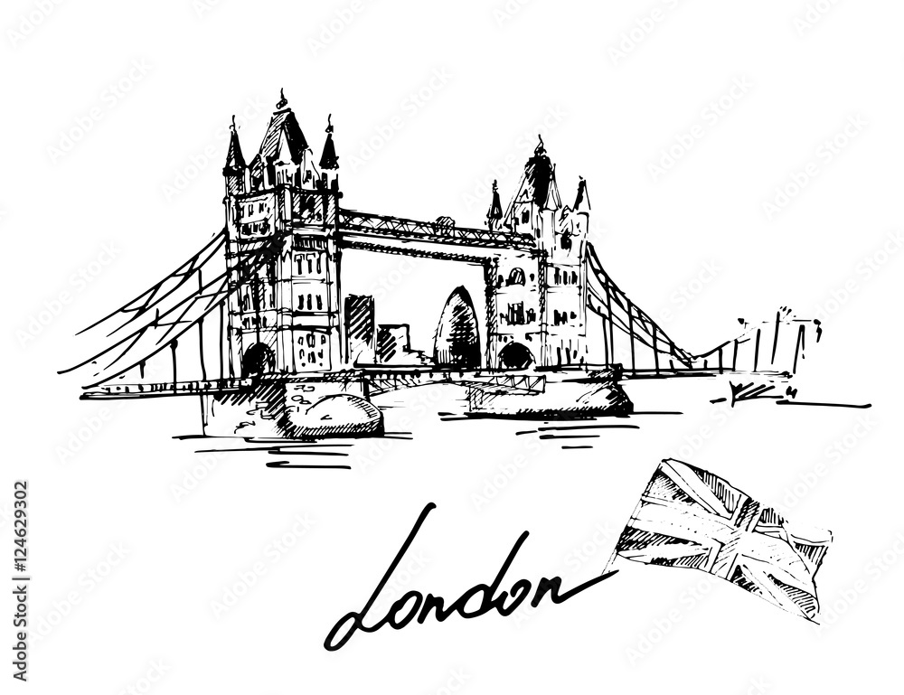 Obraz premium Tower bridge, London, UK. Hand drawn vector illustration.