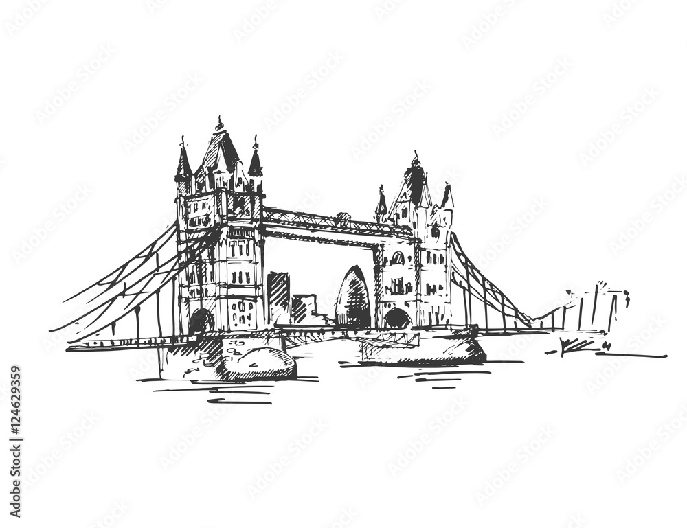 Obraz premium Tower bridge, London, UK. Hand drawn vector illustration.