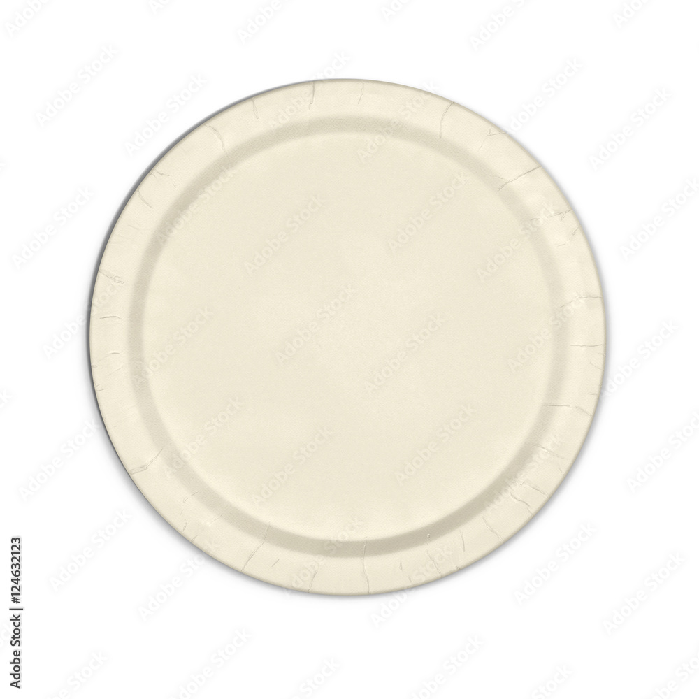 Disposable paper plate isolated on a white. Top view. 3D illustration Disposable paper plate isolated on a white. Top view. 3D illustration